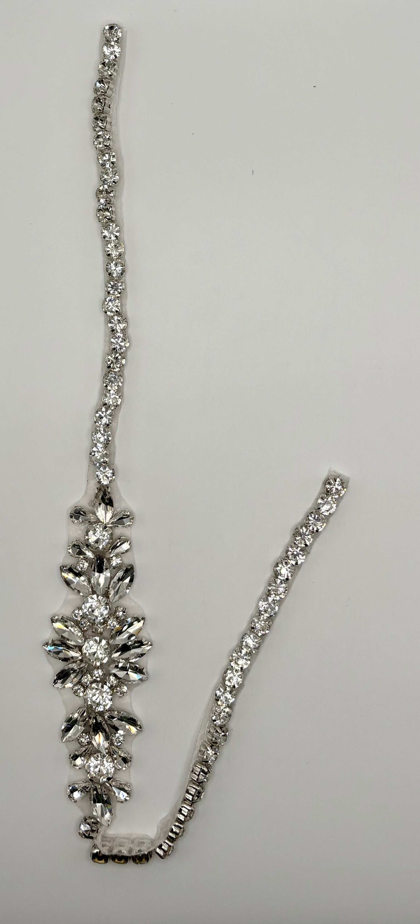 "Electra" Rhinestone Bridal Belt with Silver Settings, Handmade