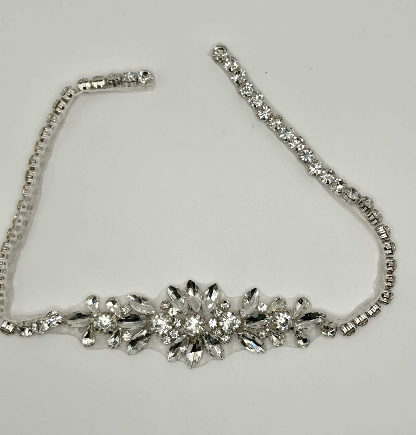 Handmade "Electra" Rhinestone Bridal Belt with silver settings.