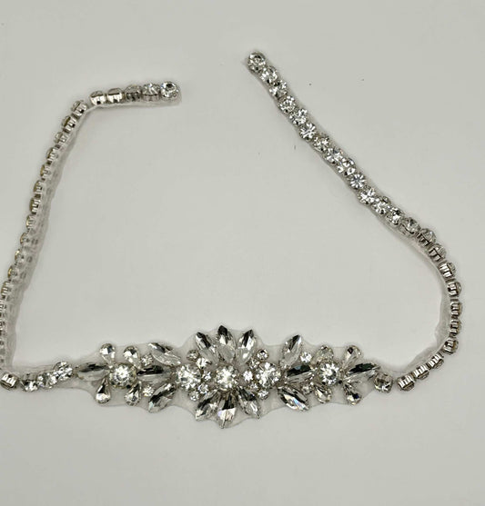Handmade "Electra" Rhinestone Bridal Belt with silver settings.