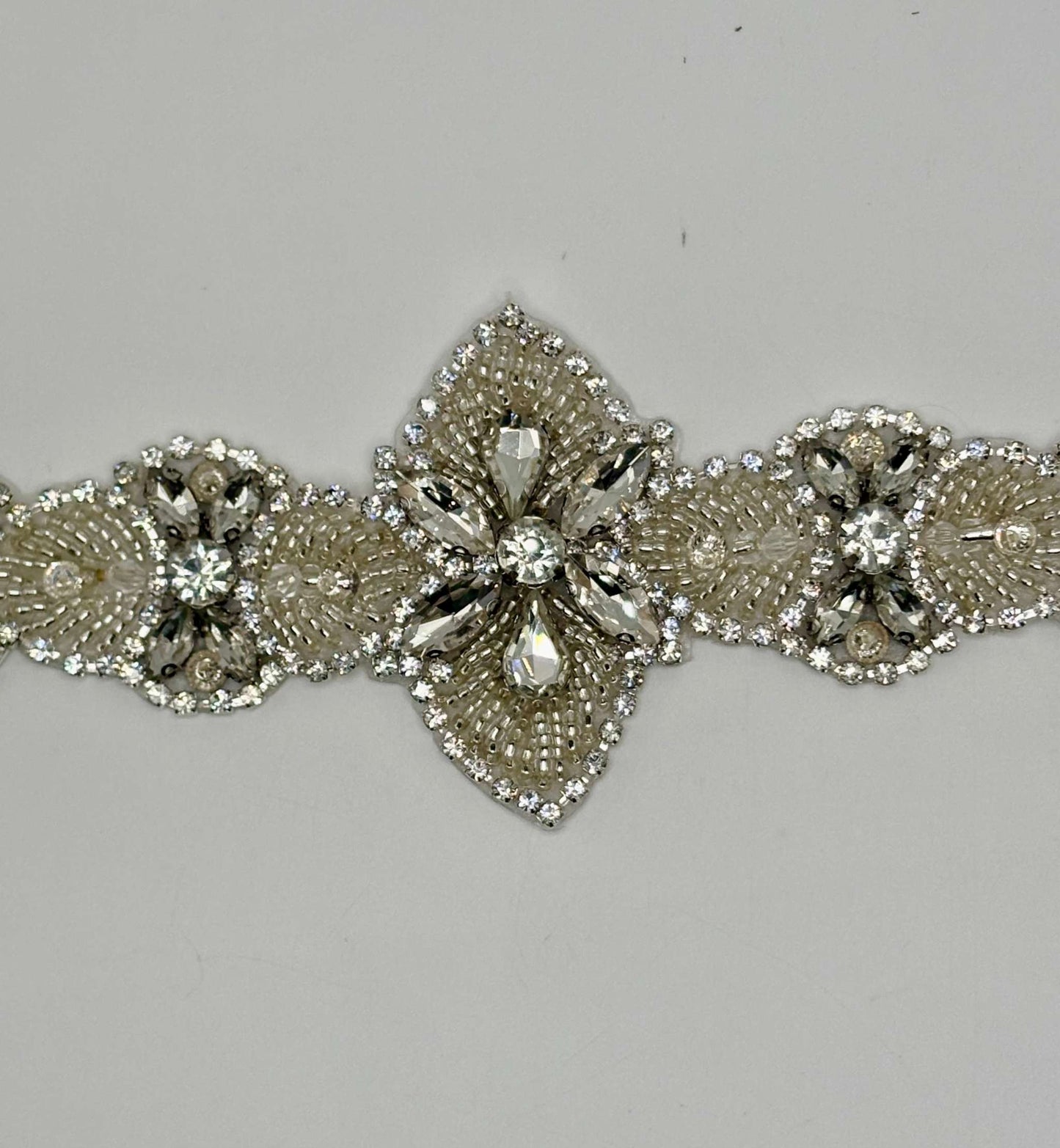 "Iris" Rhinestone Bridal Belt with glass beads, handmade decoration.