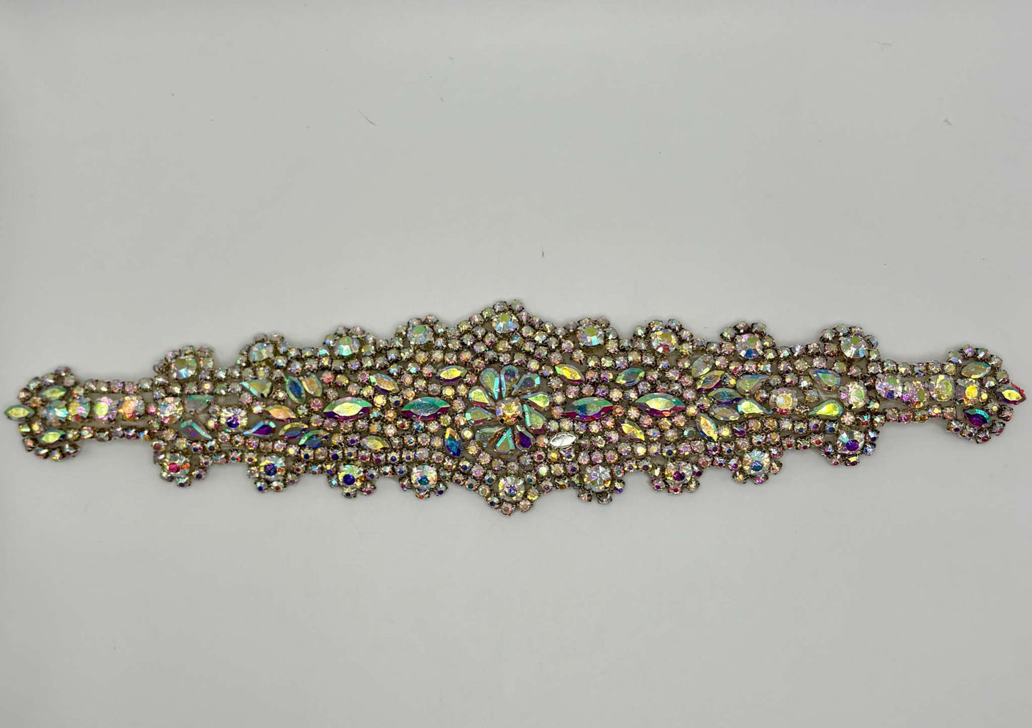 Handmade rhinestone bridal belt with intricate detailing.
