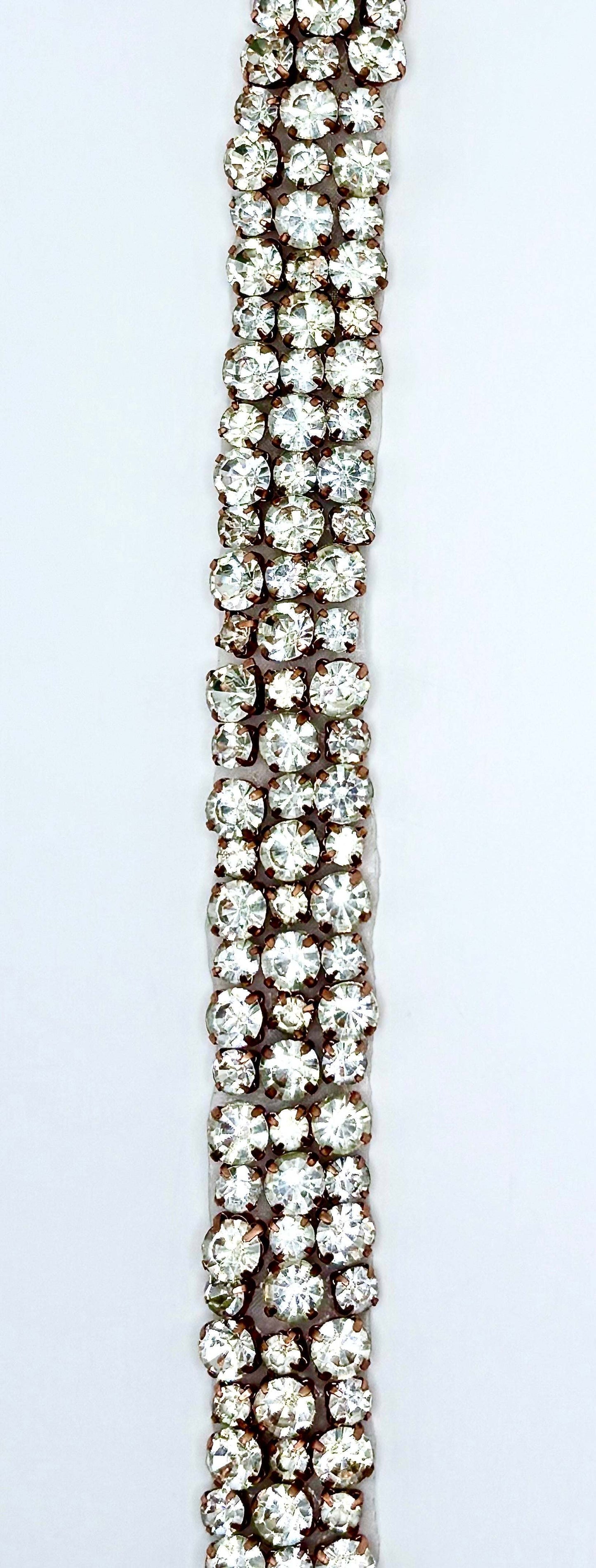 "Claire" 3 Row Rhinestone Yardage, handmade crystal trim.