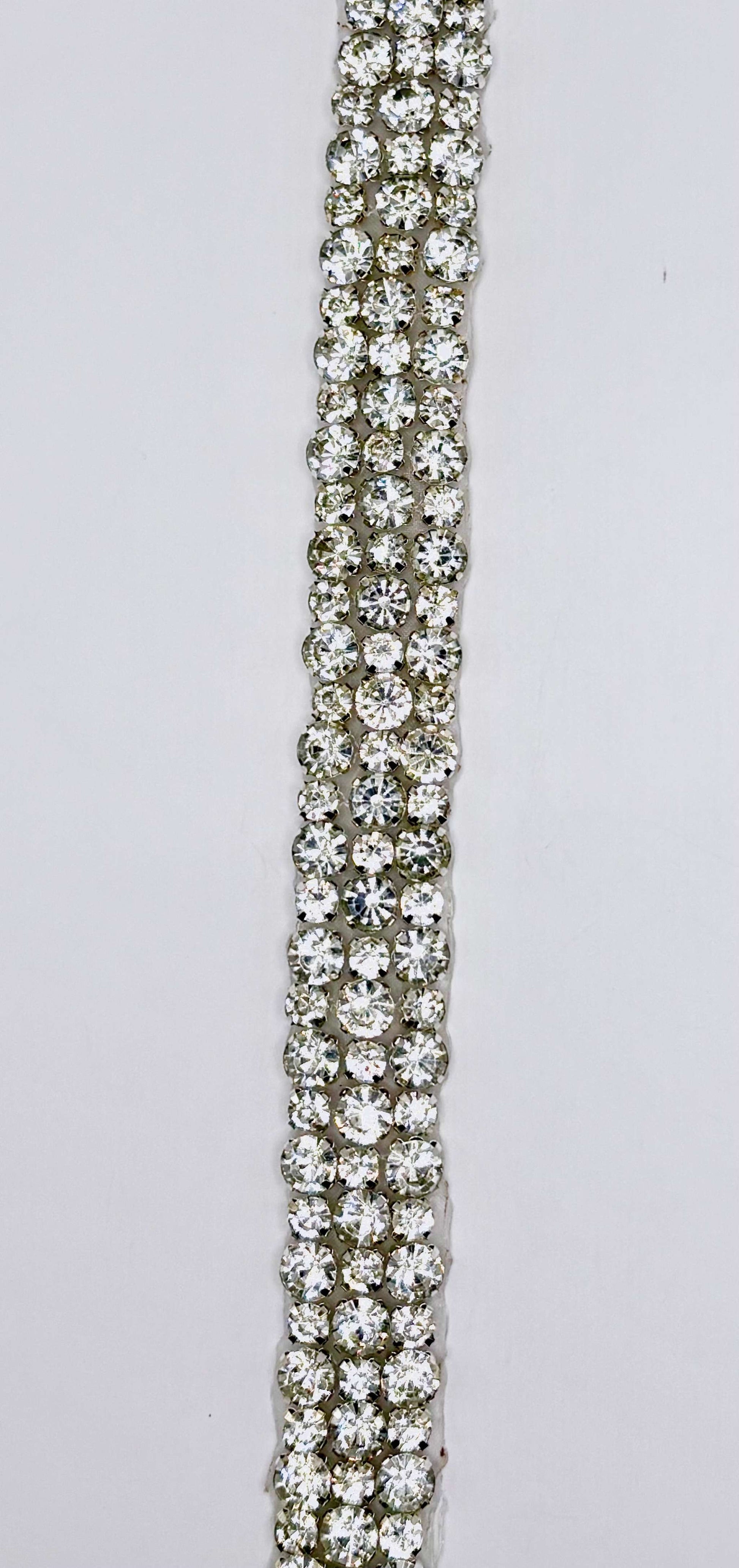 "Claire" 3 Row Rhinestone Yardage, handmade, 1-inch width.