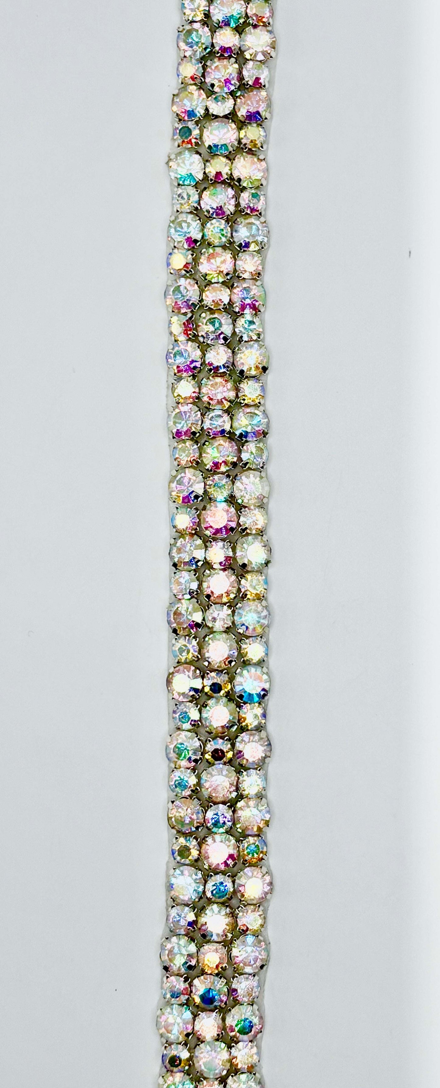 "Claire" 3 Row Rhinestone Yardage, handmade, approximately 1 inch wide.