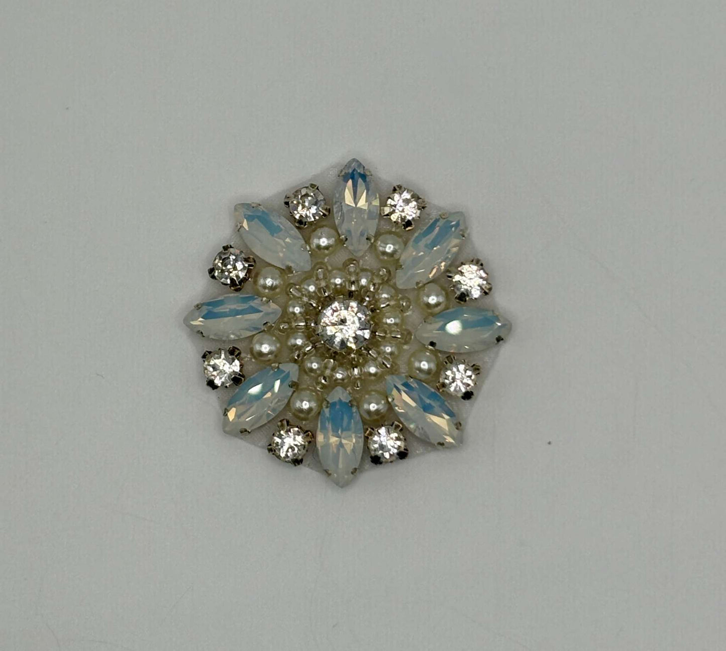 "Olivia Medallion" rhinestone and pearls applique, round medallion with handmade detail.