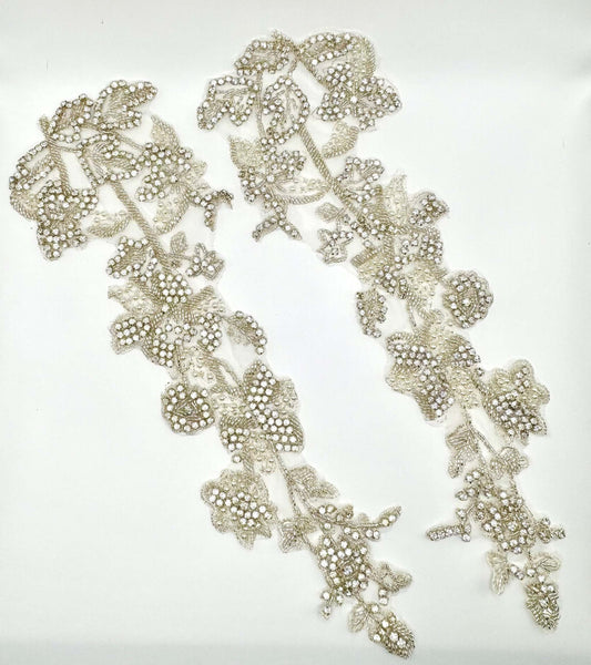 "Loretta Lace" rhinestone with pearls and beads on lace, 16 inches long.