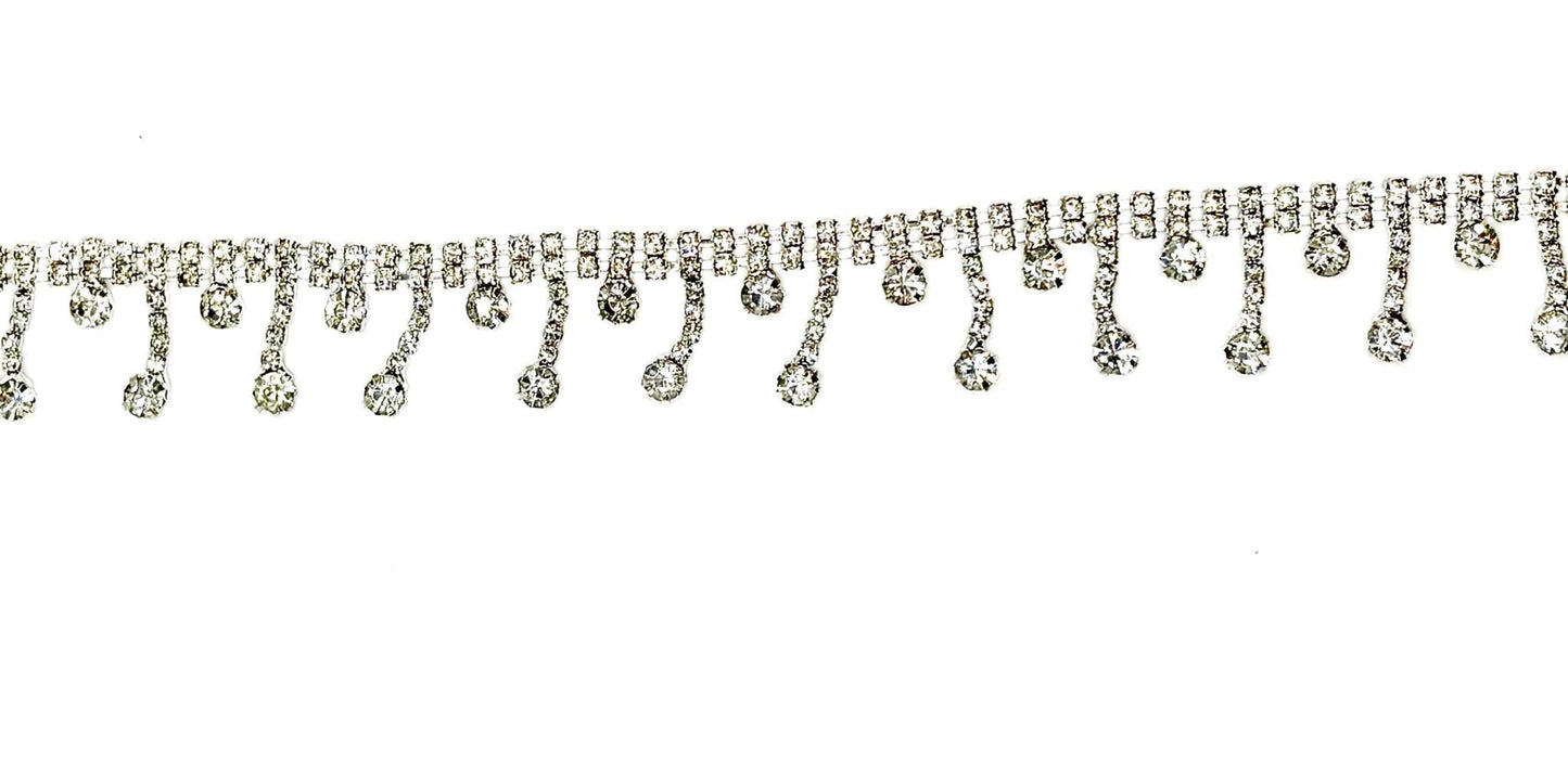 "Sabrina" handmade Rhinestone trim on Chain Back, with sparkling clear crystal rhinestones, approximately 7/8" wide.