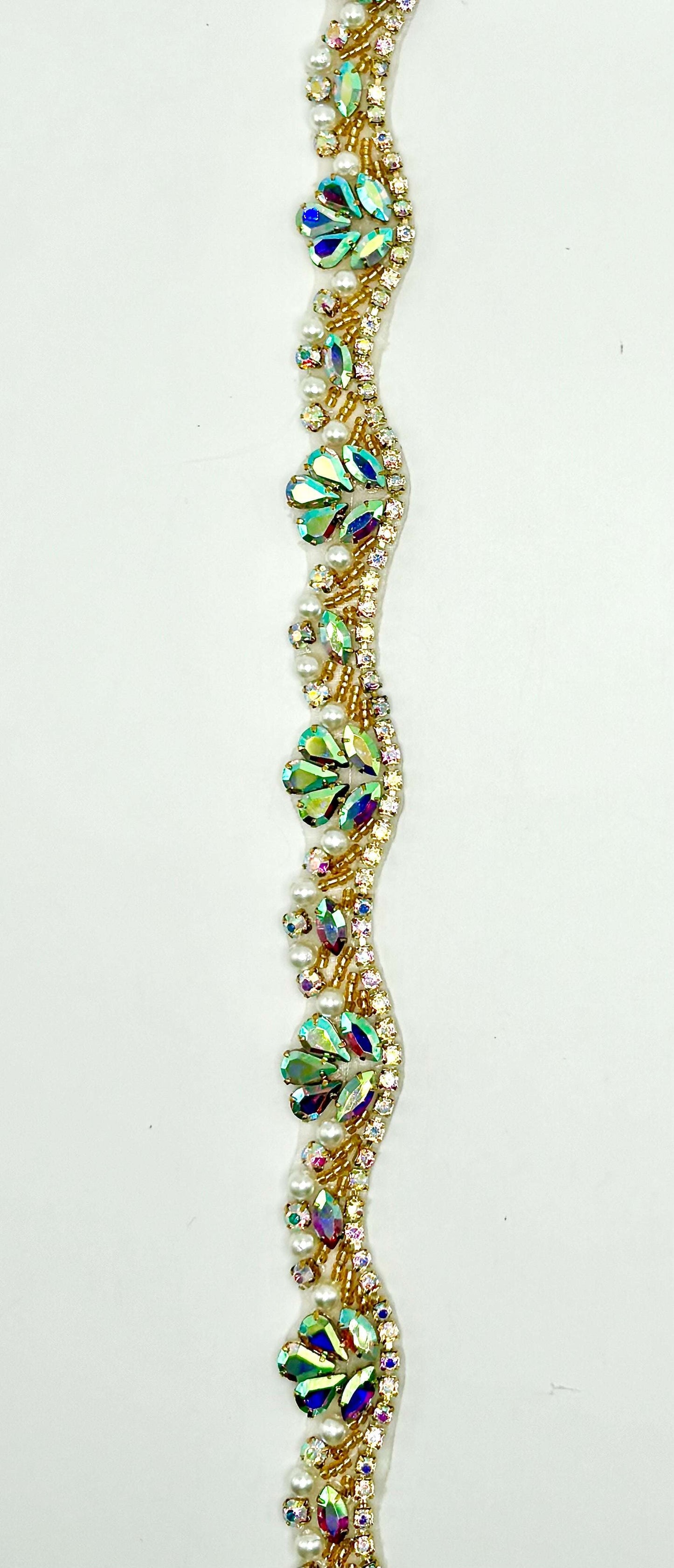"Baby Jane" Rhinestone with Pearls Yardage, 3/4" width, handmade with glass beads.