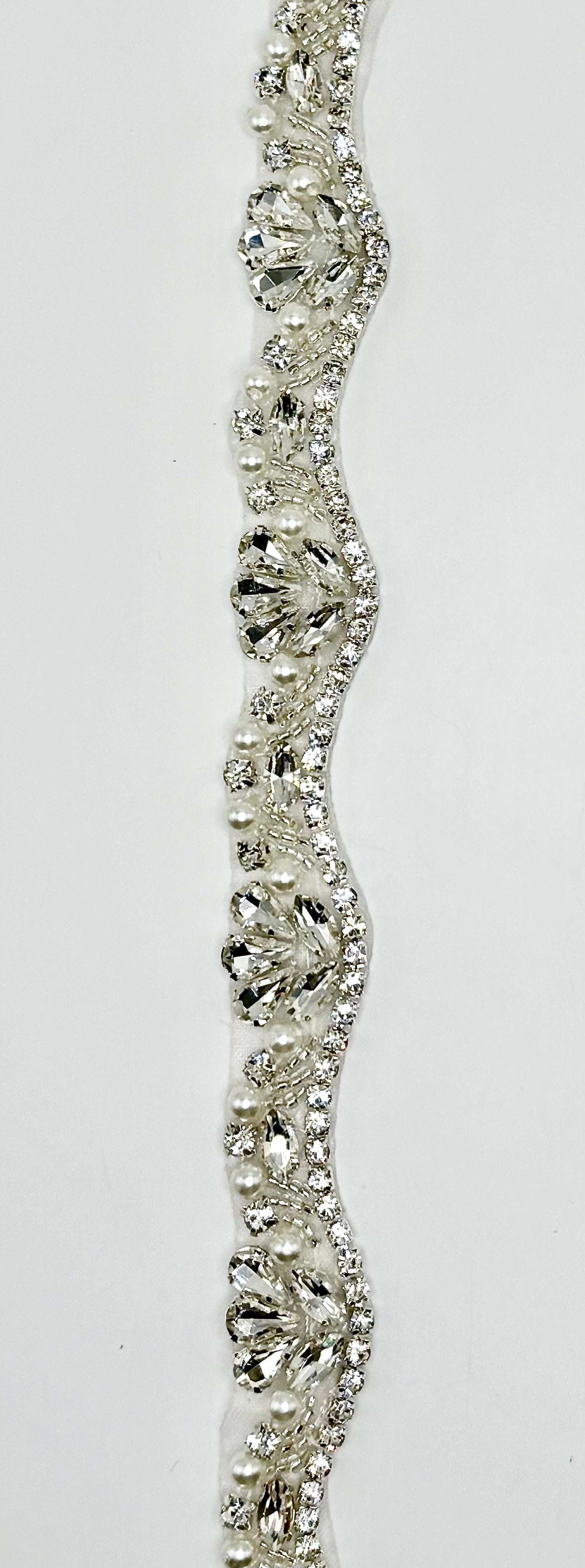 "Baby Jane" handmade rhinestone and pearl yardage, 3/4" width.