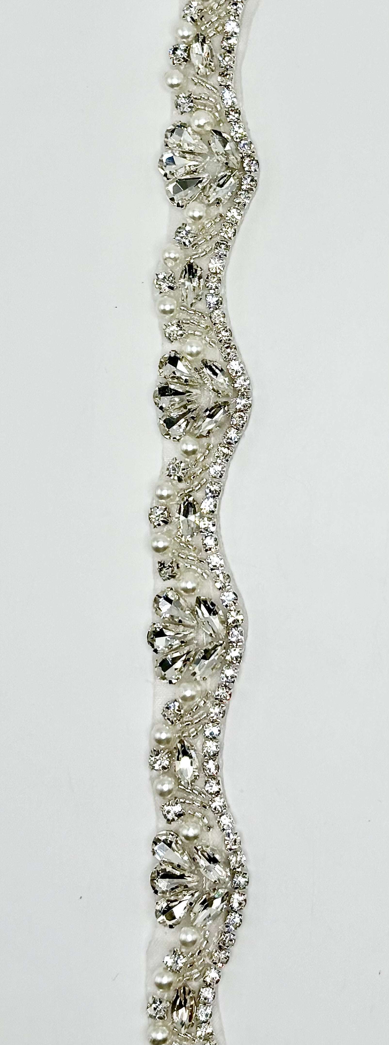 "Baby Jane" handmade rhinestone and pearl yardage, 3/4" width.