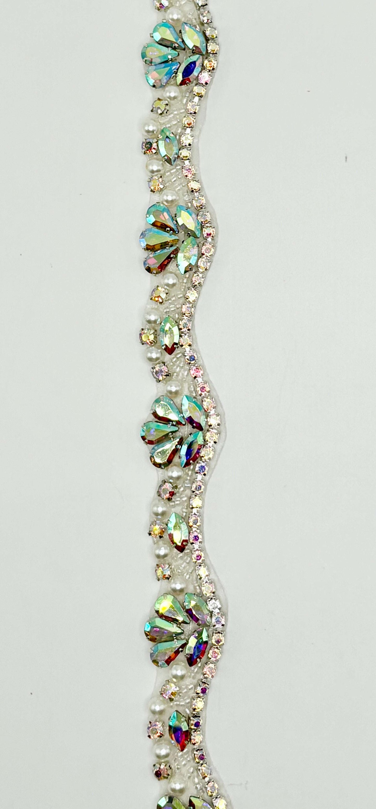 "Baby Jane" handmade rhinestone and pearl yardage, 3/4" width.