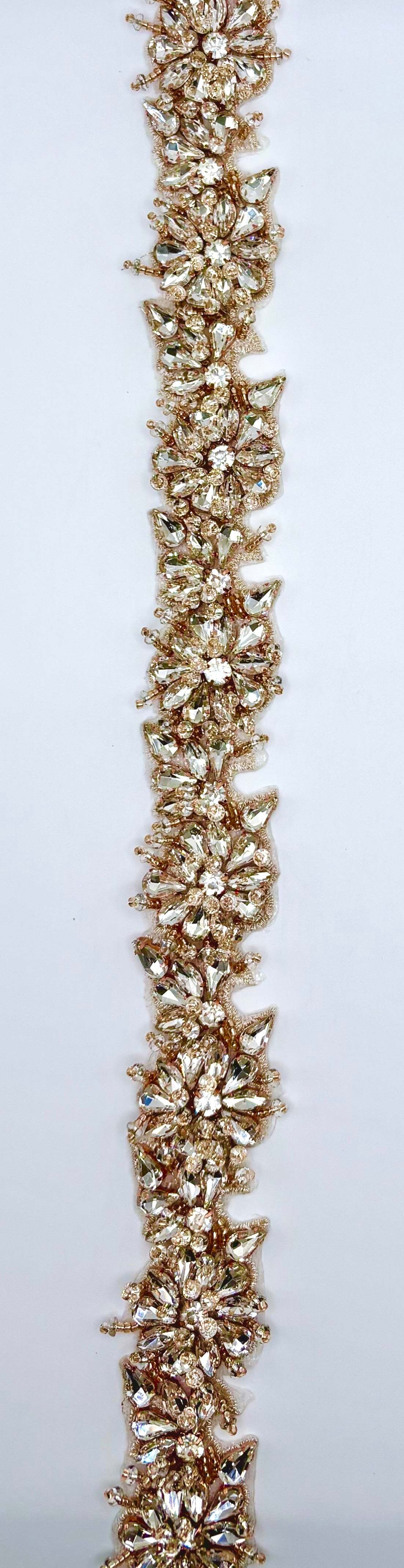 Rosemont Rhinestone Yardage, handmade with intricate design, approximately 1 3/8 inches wide.