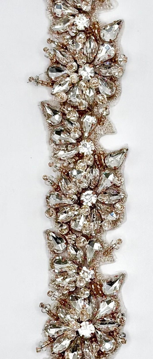 Rosemont Rhinestone Yardage with intricate handmade design, approximately 1 3/8 inches wide.