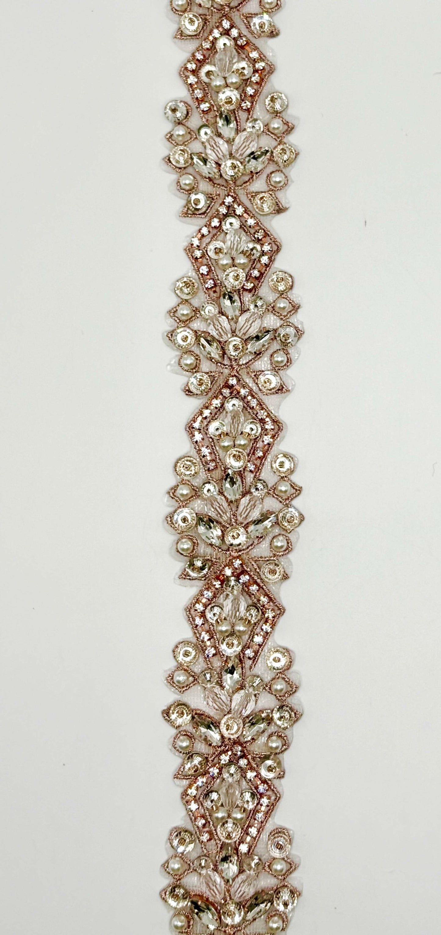 "Miss Charm" rhinestone and pearl handmade trim, 1/12" wide.