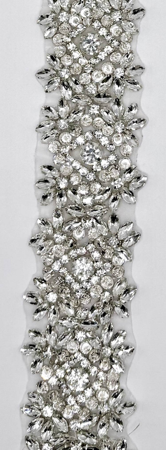 Carolina Rhinestone Yardage, handmade, 1.5-inch wide decorative trim.