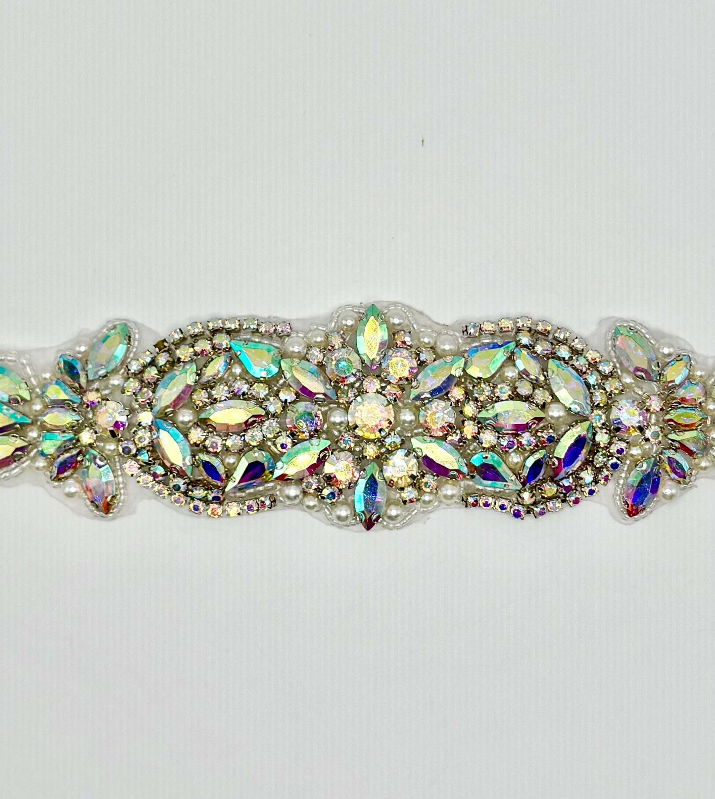 Handmade bridal belt with rhinestones and pearls, "Chamberlain Sash".