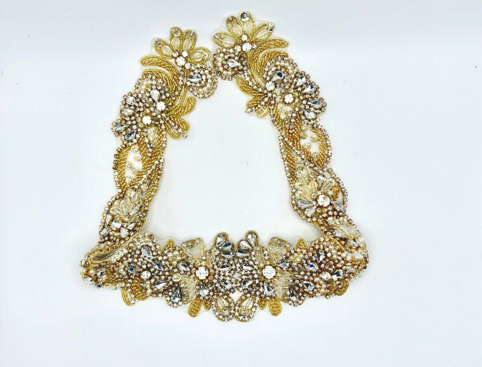  bridal belt with rhinestones and pearl applique, handmade and approximately 21 inches long.