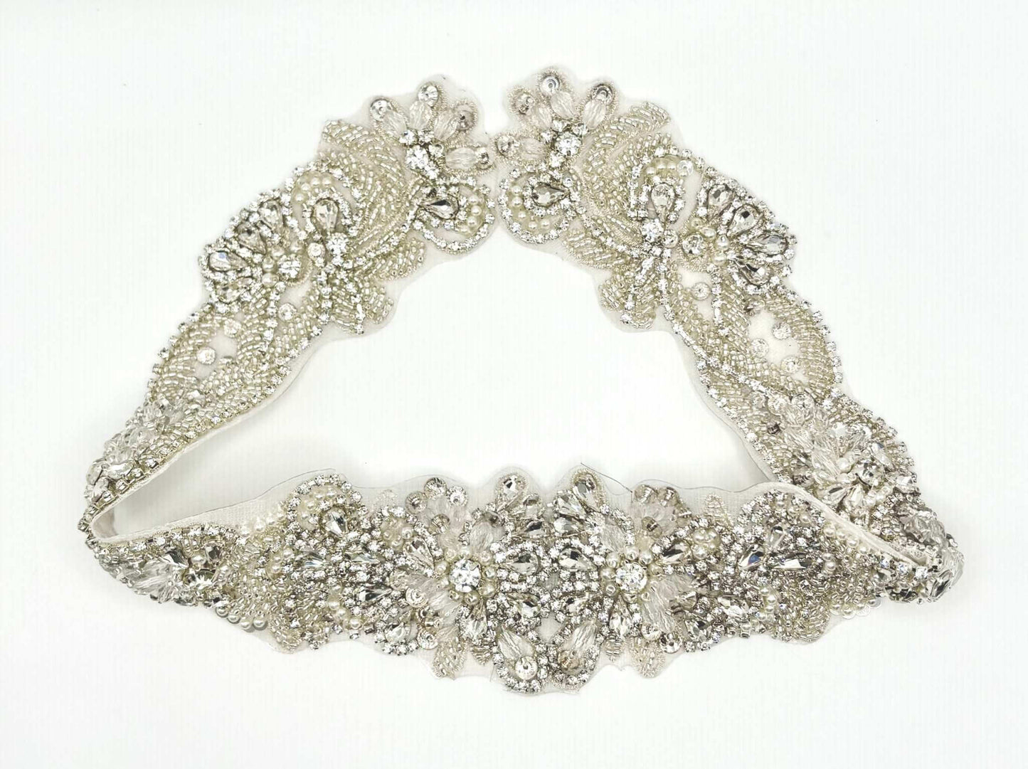 rhinestone and pearl applique bridal belt, handmade accessory.