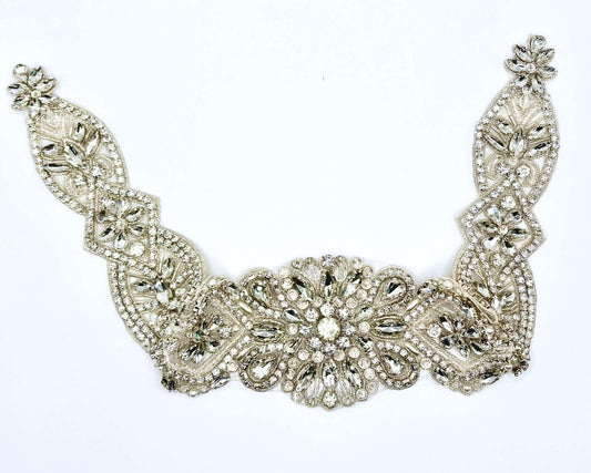 "Majestic" Rhinestone Belt with intricate rhinestone and glass bead design, handmade bridal accessory.
