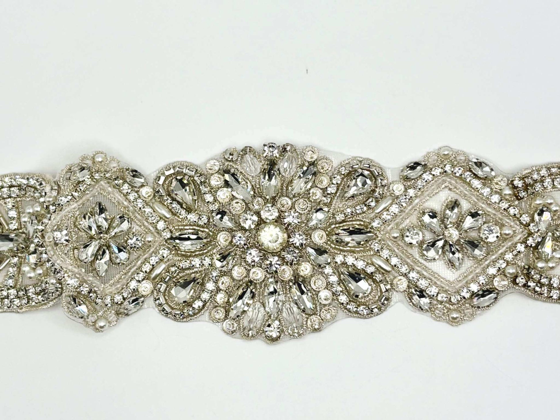 Majestic rhinestone belt with handmade rhinestone and glass bead detailing.
