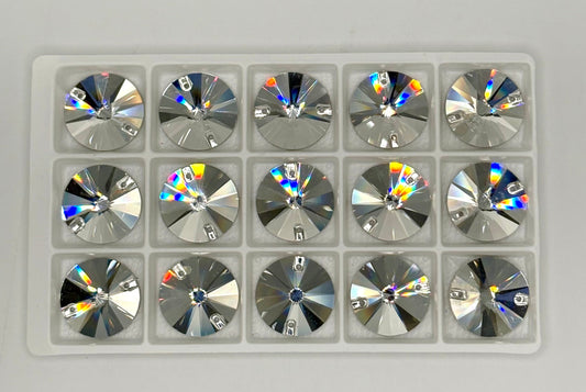 Rivoli Rhinestone Pack - 20mm - 15 Pieces - Clear with Silver Flat Back